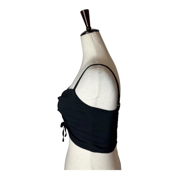 Pinko Shirt Women 2 Black Ruched Gathered Tie Front Cropped‎ Cami Gothic Sexy - Picture 5 of 11
